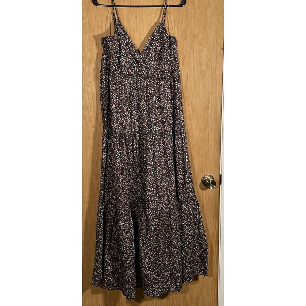 Lucky Brand Women's XL Boho Maxi Dress Tiered Paisley CottageCore Indie Flowy